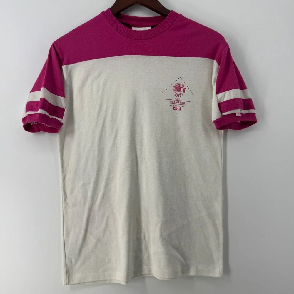 Vintage Levi's 1984 Los Angeles Olympic Games Staff Uniform T-Shirt Pink White M